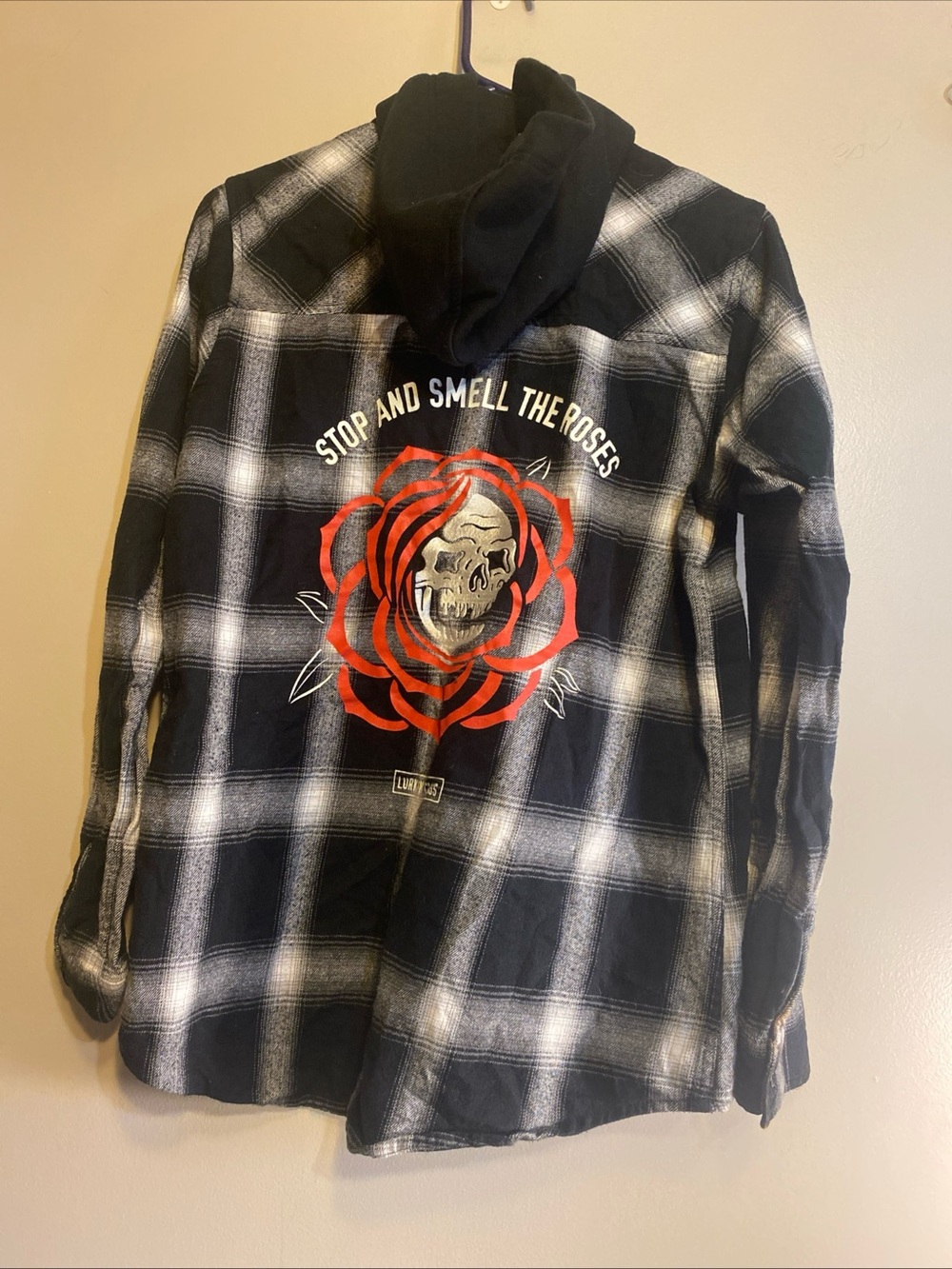 Lurking Class Jacket Flannel‎ With Hood Black White Rose Skull Women’s Medium